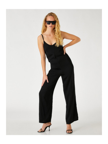 Koton Strappy Jumpsuit V-Neck Satin Look