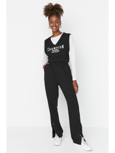 Trendyol черен щракам подробни хлабав джогър дебели трикотажни Sweatpants