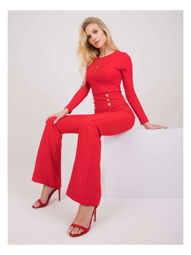 Червен елегантен панталон с плисета Salerno