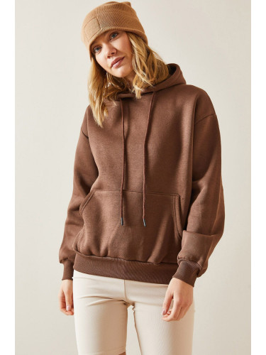 XHAN Brown Kangaroo Pocket & Hooded Sweatshirt