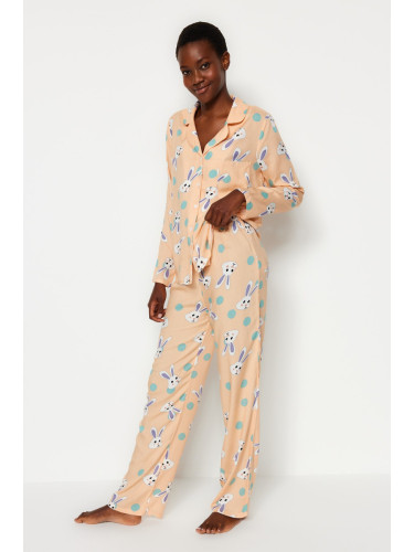 Trendyol Powder Rabbit Patterned Viscose Woven Pajama Set