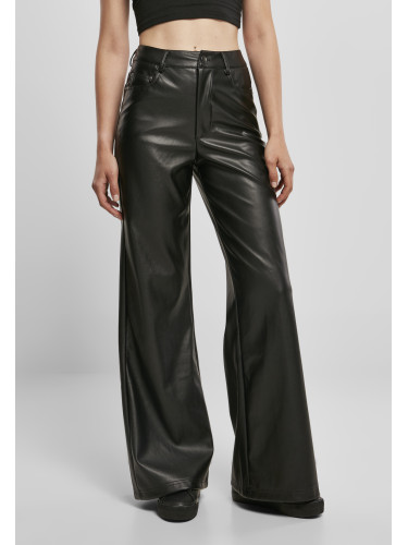 Women's wide trousers made of black artificial leather