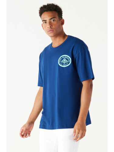 AC&Co / Altınyıldız Classics Men's Navy Blue Oversized Loose Fit, Crew Neck 100% Cotton Printed T-Shirt.