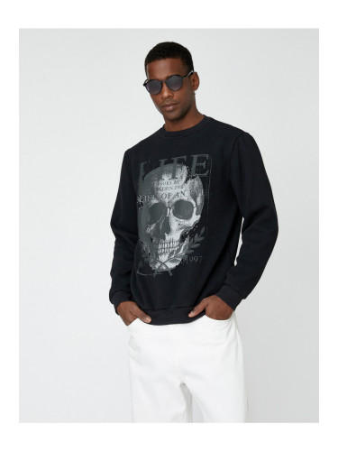 Koton Skull Print Sweatshirt with Rayons, Crew Neck