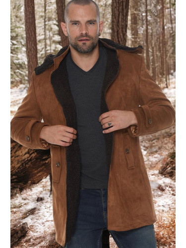 PLT8399 DEWBERRY SUEDE LOOK MEN'S COAT-PLAIN CAMEL