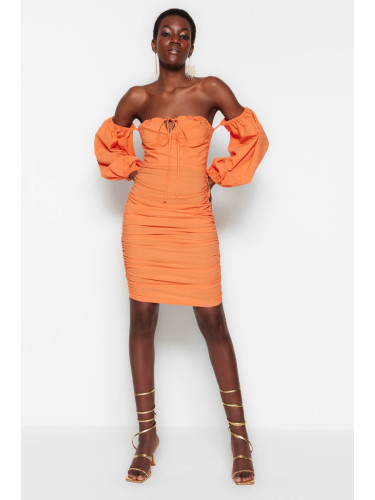 Trendyol оранжево монтирани текстурирани Poplin елегантна вечерна рокля