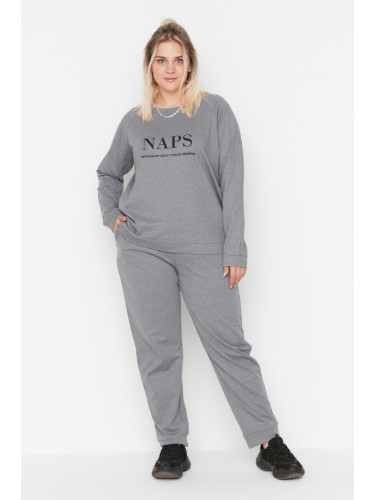 Trendyol Curve Gray Printed Cotton Knitted Pajama Set