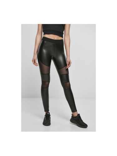 Women's Tech Mesh Leggings in Faux Leather Black