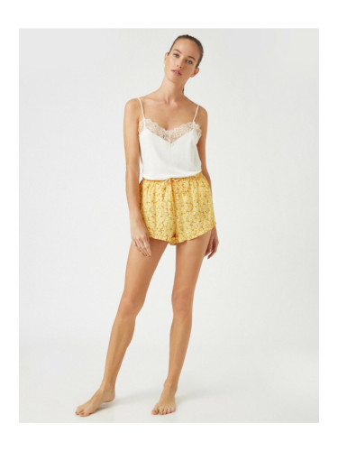 Koton Women's Yellow Floral Ruffled Shorts
