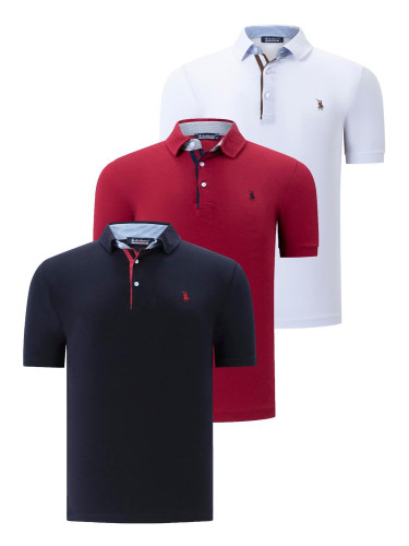 TRIPLE SET T8582 DEWBERRY MENS T-SHIRT-NAVY BLUE-WHITE-BURGUNDY