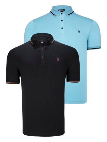 DOUBLE SET T8586 DEWBERRY MEN'S T-SHIRT-BLACK-CYAN