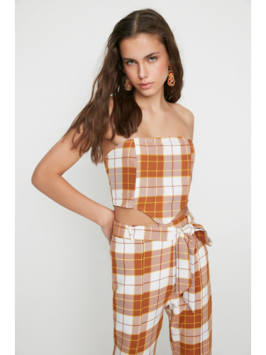 Trendyol Design Camel Plaid Blouse