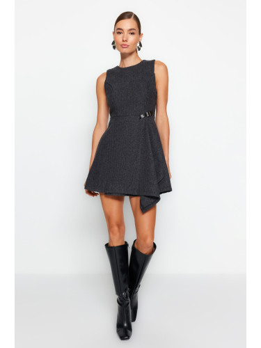 Trendyol антрацит вратовръзка подробни тъкани тъкани рокля