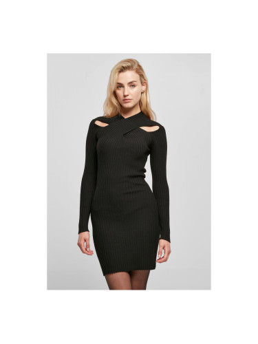 Women's dress with crossed rib knit black