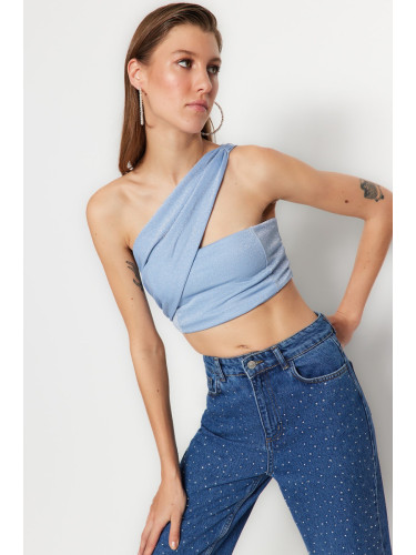 Trendyol Blue Crop Shiny Knitted Bustier