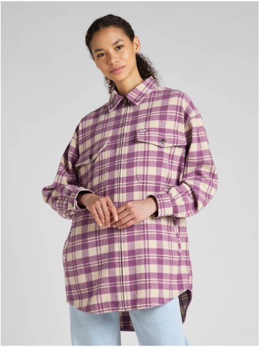 Cream-pink ladies plaid shirt jacket with wool Lee - Ladies