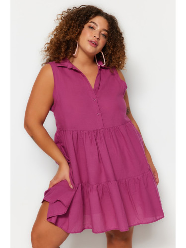 Trendyol крива лилаво тъкани плажна рокля с копчета