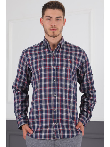 G718 DERBERRY MEN'S SHIRT-LACİVERT- BURGUNDY