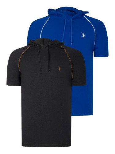 DUAL SET T8570 DEWBERRY HOODED MEN'S T-SHIRT-BLACK-SAKS