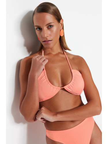 Trendyol оранжев без презрамки алтернатива употреба текстурирани бикини отгоре