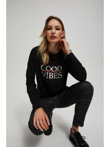 Marisse Black Blouse With An Inscription And Ties