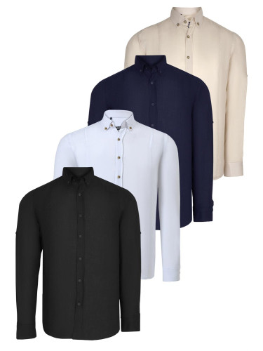 QUADRUPLE SET G721 DEWBERRY MEN'S SHIRT-BLACK-WHITE-NAVY-BEIGE