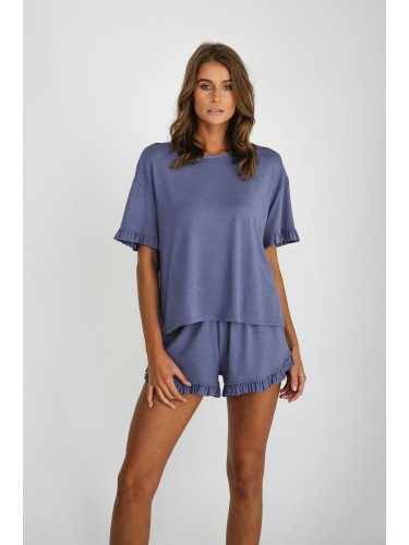 Stylish women's pajamas, short sleeves, shorts - blue