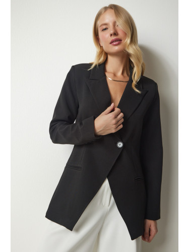 Happiness İstanbul Women's Black Double Breasted Collar One-Button Blazer Jacket