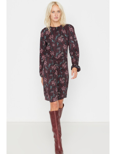 Trendyol бургундски тъкани събрани подробни тъкани рокля