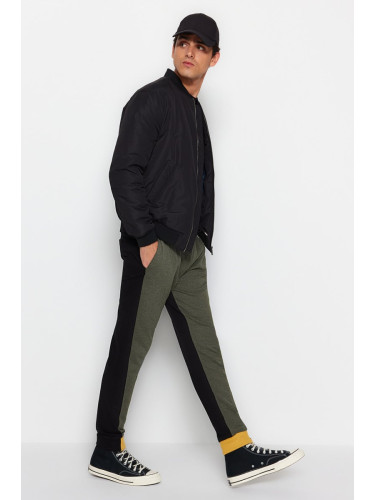 Trendyol Khaki Regular Cut Paneled Elastic Cuff Sweatpants