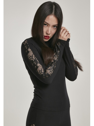 Women's Striped Lace LS Black