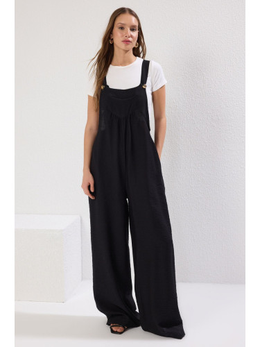 Trendyol Black Gilet Form Linen Look Wide Leg Woven Jumpsuit