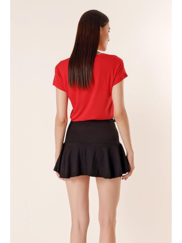 By Saygı Belted See-through Short Skirt Black