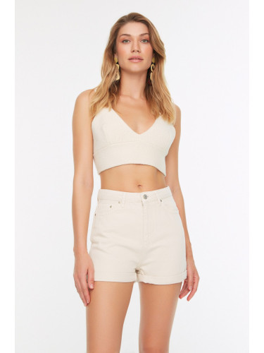 Trendyol Stone High Waist Denim Shorts