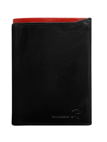 Men's black leather wallet with red module