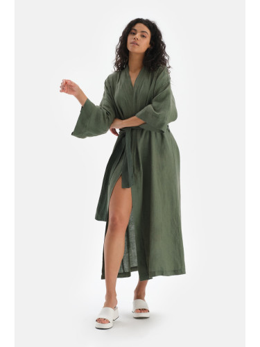 Dagi Green Linen Long Kimono