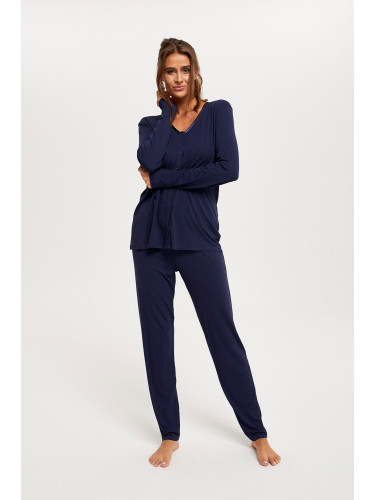 Women's Song Pajamas, Long Sleeves, Long Pants - Dark Blue