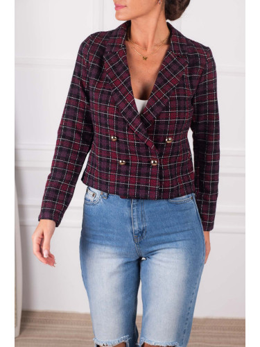 armonika Women's Plum Double Breasted Collar Tweed Crop Jacket