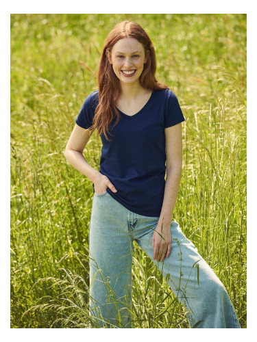 Granatowa koszulka damska Iconic Vneck Fruit of the Loom