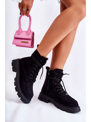 Boto Дамски велурени ботуши с вързани черни ванита