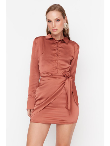 Trendyol канела вратовръзка подробни сатен вечерна рокля