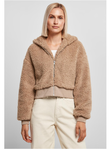 Women's short oversized jacket Sherpa softtaupe