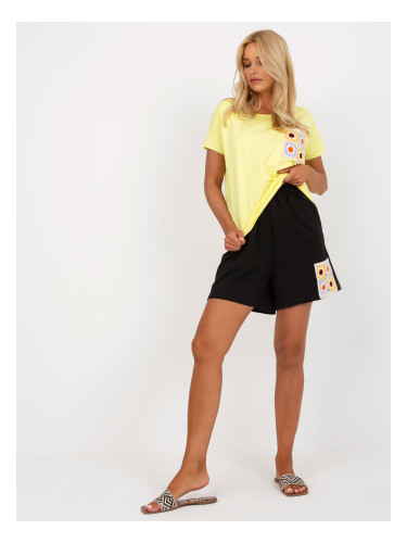 Yellow-black cotton summer set with shorts