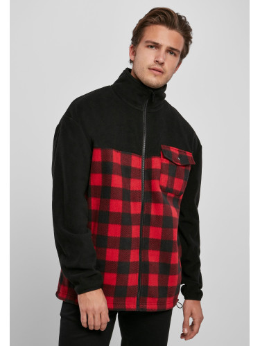 Polar Fleece Track Patterned Jacket Black/Red Plaid