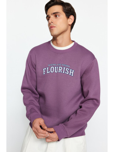 Trendyol Dark Lilac Regular/Normal Cut Text Printed Inside Polar Fleece/Warm Sweatshirt