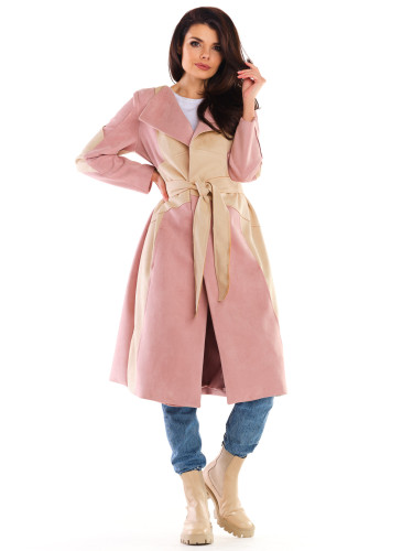 Awama Woman's Coat A463 Powder Pink/Beige