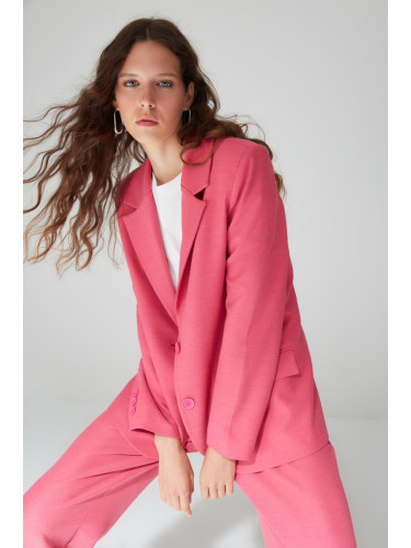 Trendyol Limited Edition Fuchsia Oversized Woven Lined Double Breasted Blazer with Closure