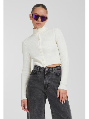 Women's sweater with a zipper with cropped rib knit whitesand