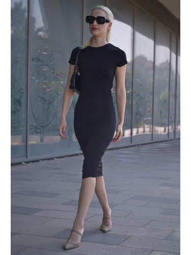 Madmext Black Basic Half Turtleneck Long Dress