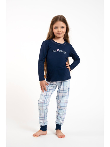 Girls' pyjamas Glamour, long sleeves, long pants - navy blue/print